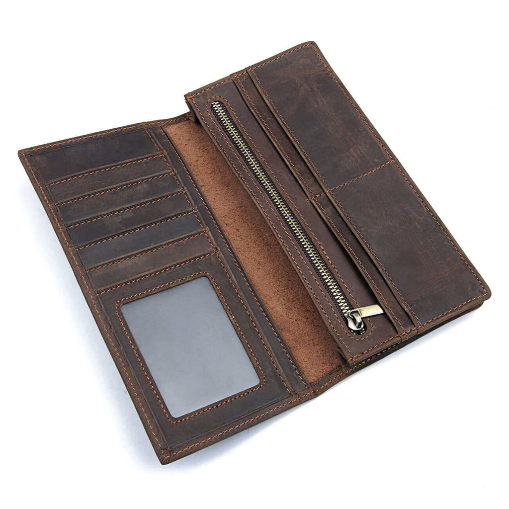 Unisex Crazy Horse leather wallet in vintage style.