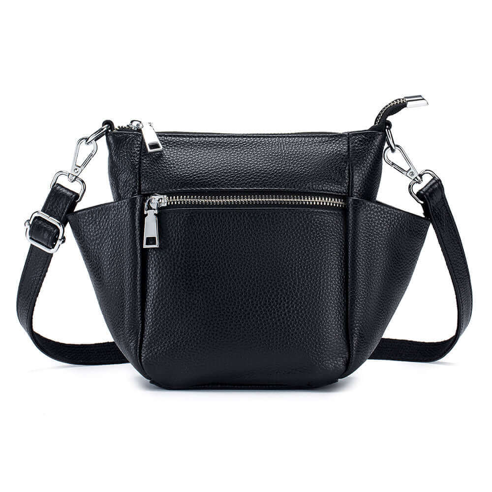 Sleek black leather crossbody bag for women