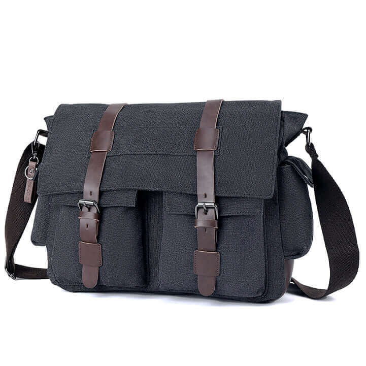 Various angles of the men's casual messenger bag showcasing its versatility and functionality.