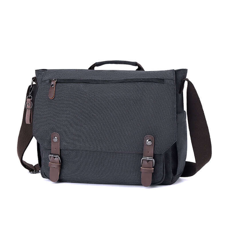 Casual and durable men's canvas messenger bag with multiple compartments