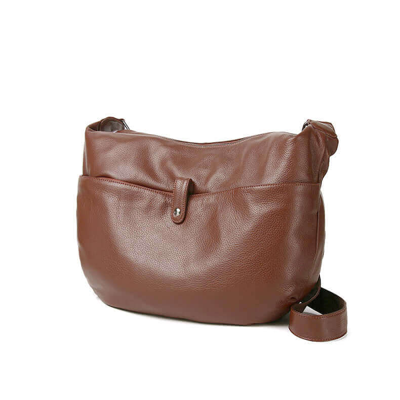 Large brown leather shoulder crossbody bag with adjustable strap