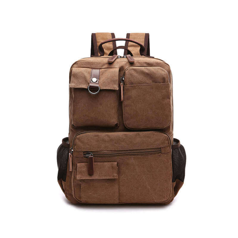Men's casual canvas laptop backpack with a 14-inch capacity, ideal for work, school, and outdoor activities.