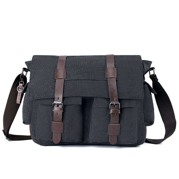 Image of the canvas laptop satchel in use, perfect for daily activities and professional settings.