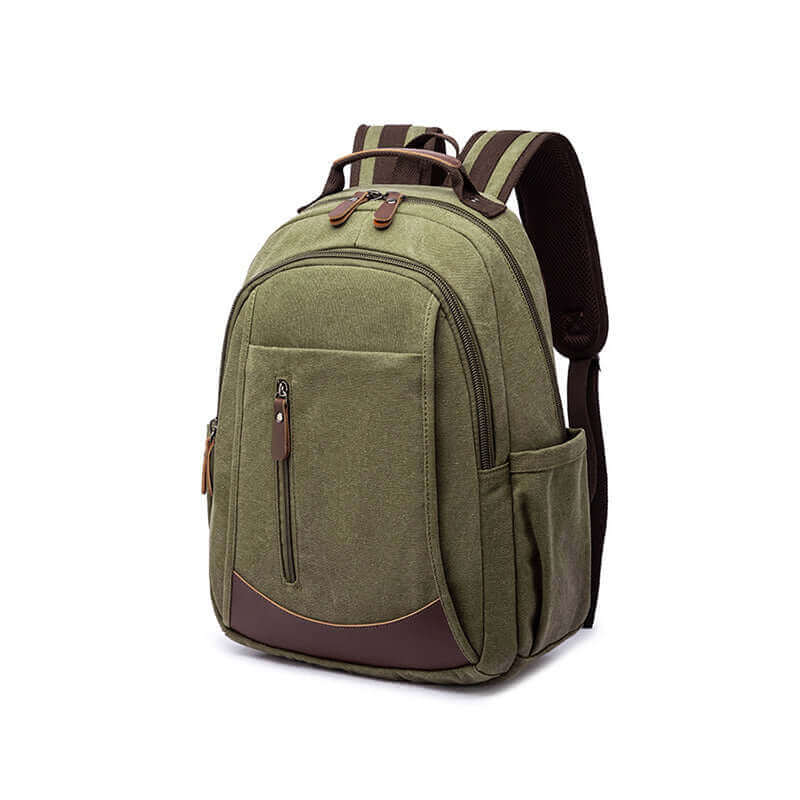 Multi-functional canvas backpack with padded straps for daily use.