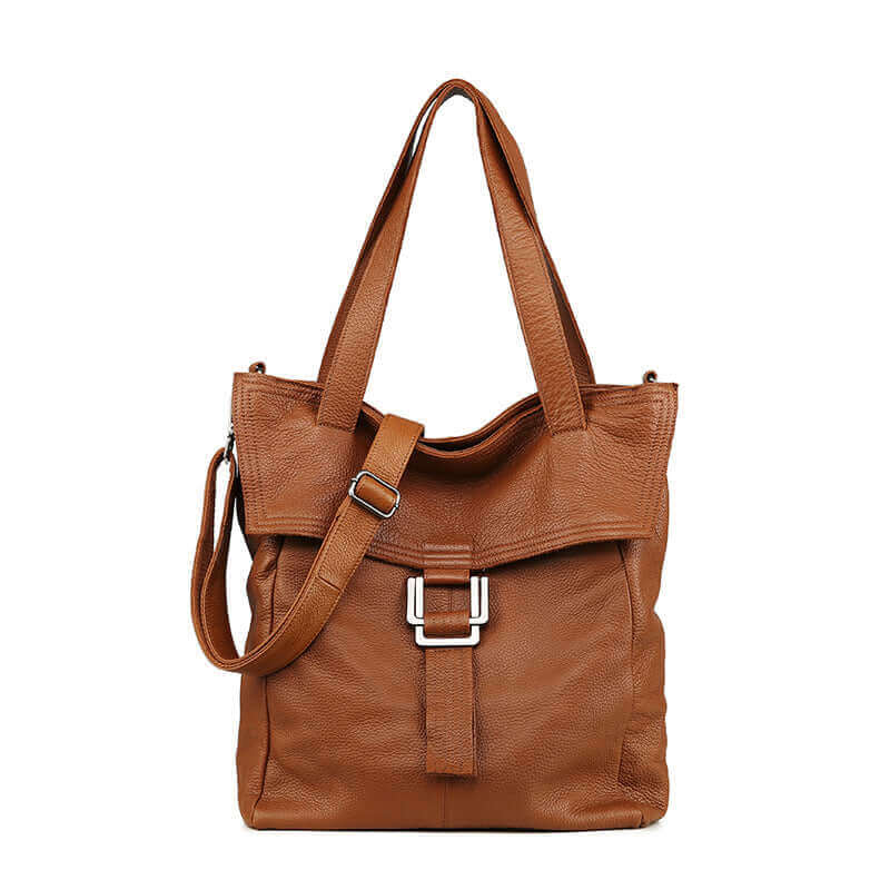 Premium brown leather shoulder bag with adjustable strap.