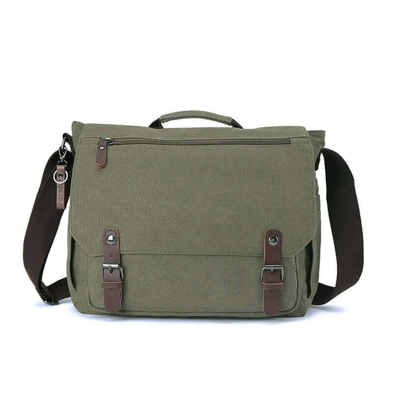 Men's canvas messenger bag featuring PU leather details and casual style