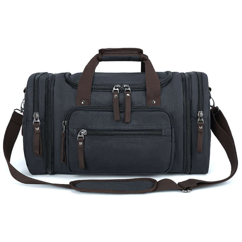 Weekend getaway duffle bag with side zippers for extra storage