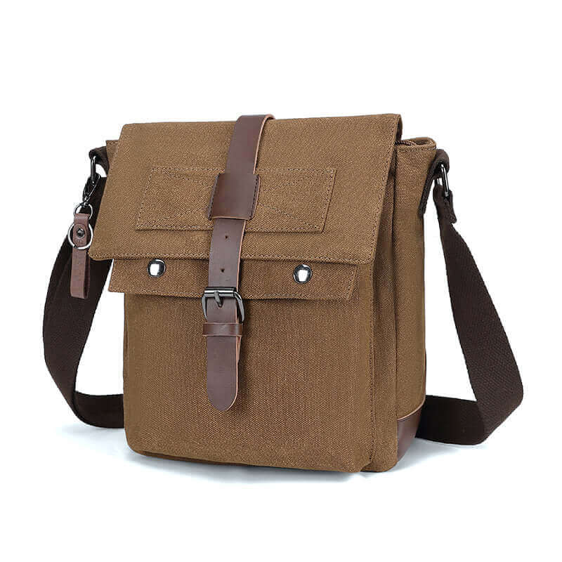 Versatile coffee canvas shoulder bag, combining high-quality washed canvas and PU leather materials.