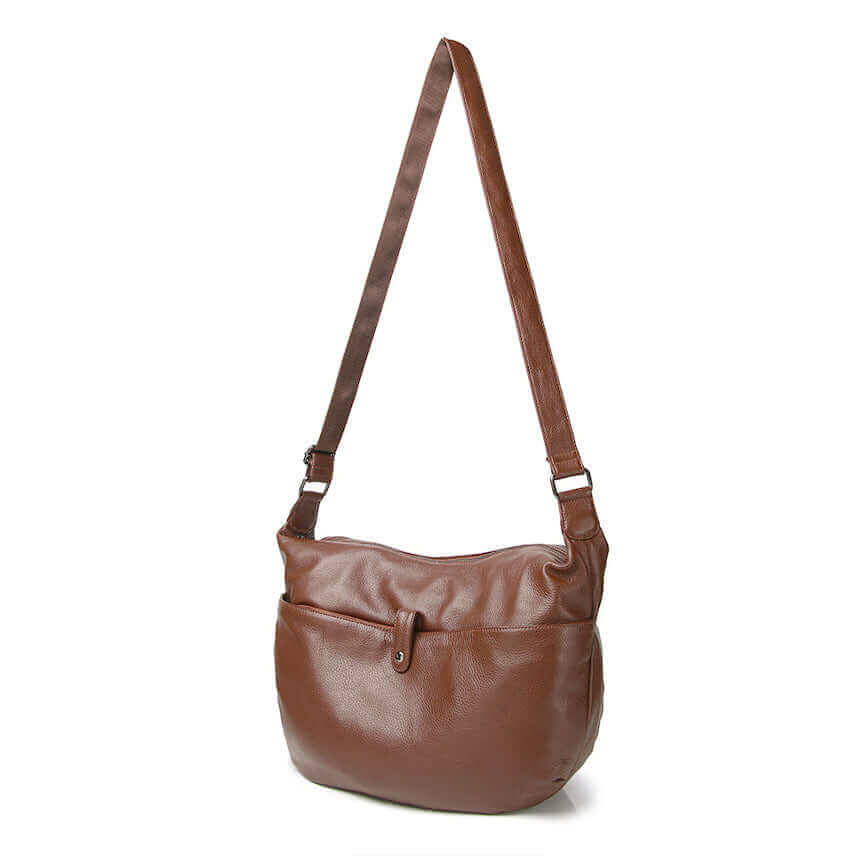 Genuine brown leather shoulder crossbody bag for stylish women