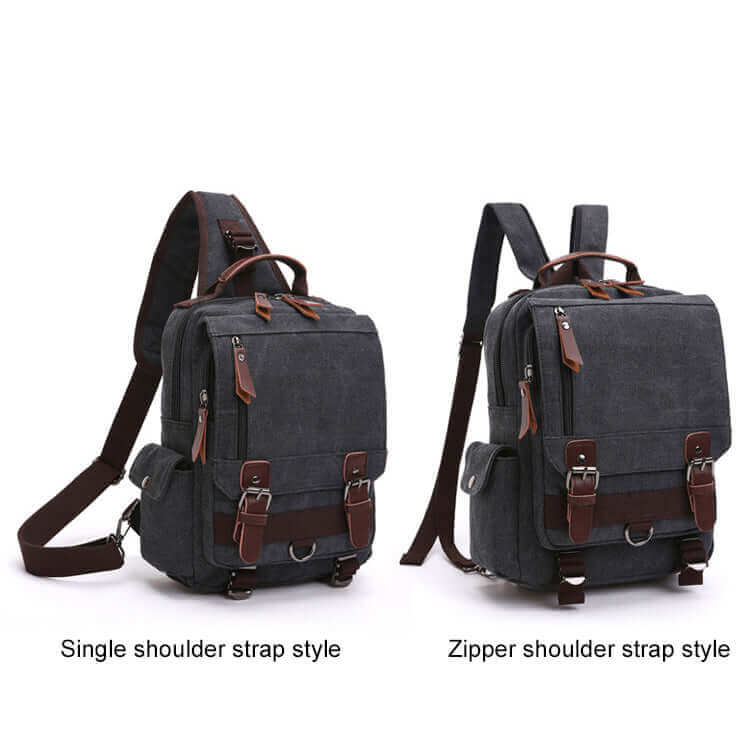 Adjustable canvas chest bag with different carrying styles in NZ.

