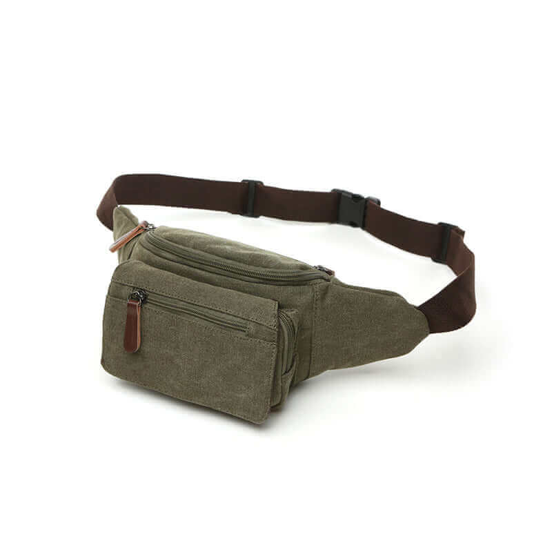 Adjustable canvas fanny pack for men with comfortable waistband and stylish look.