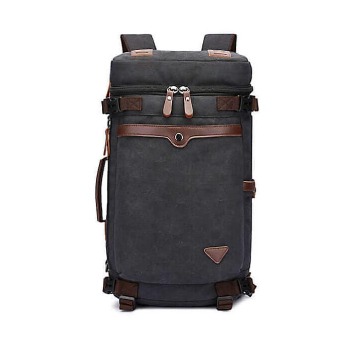 Adventure travel backpack made from canvas with multiple storage options.