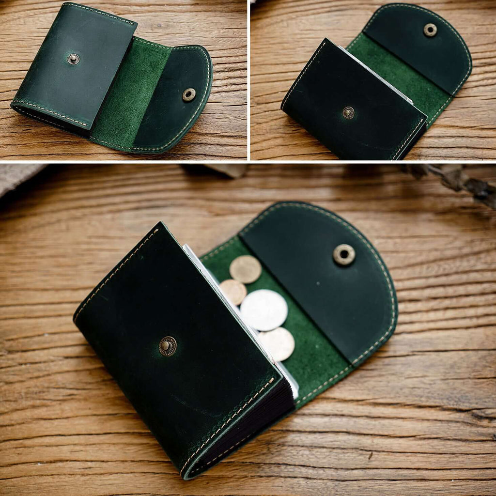 Green Crazy Horse leather card holder wallet