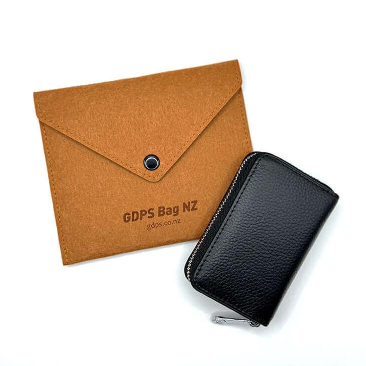 Best-selling RFID leather card holder in various colors, featuring secure storage for 12 cards.