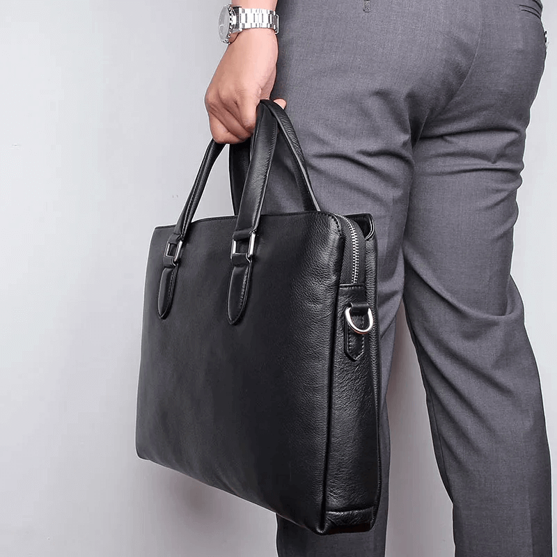 Elegant black leather business bag, perfect for daily commute and meetings.