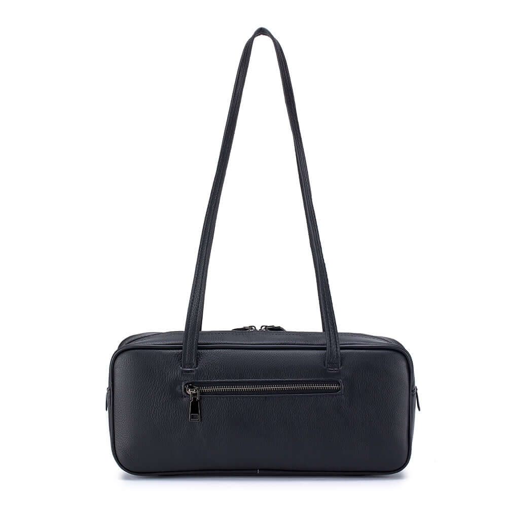 Back view with zipper pocket – black leather bag NZ