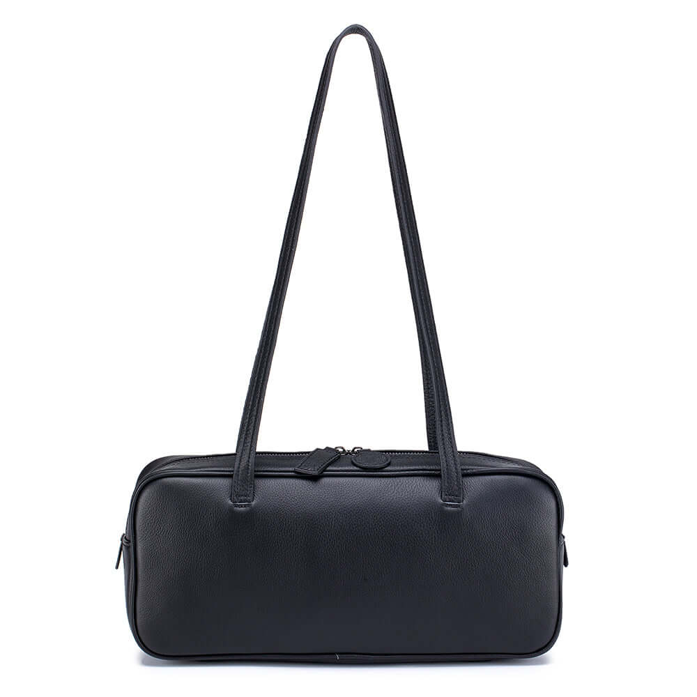 Front view of black leather pillow handbag - GDPS Bag NZ
