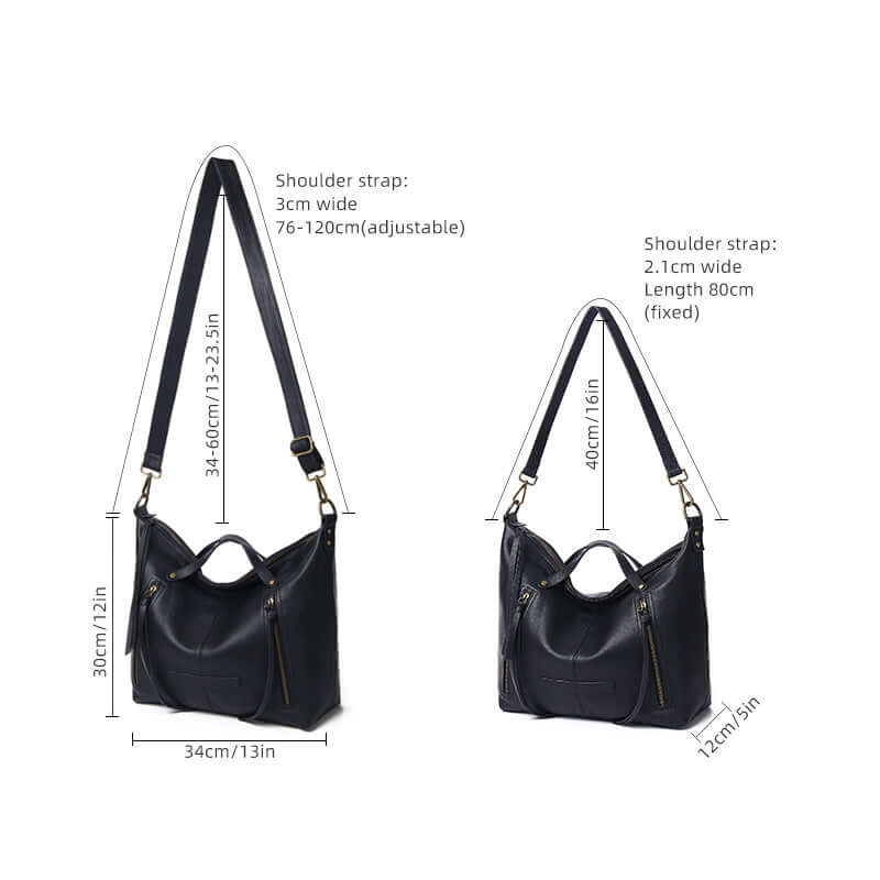 Classic black leather tote styled for everyday city use