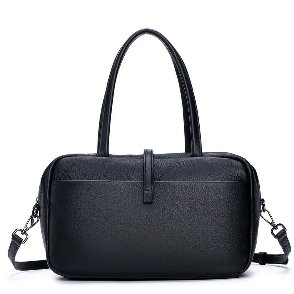 Minimalist black shoulder bag made of soft leather
