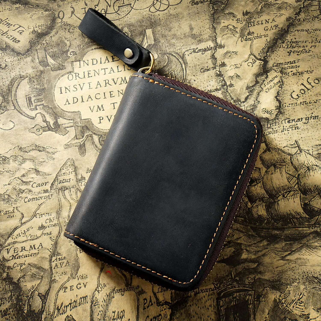 Classic black Crazy Horse leather RFID wallet