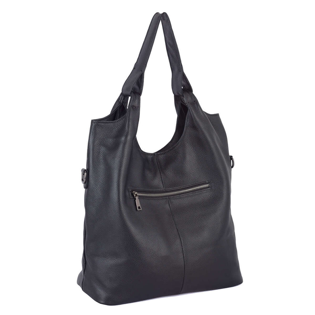 Back zipper pocket of large black leather tote – GDPS Bag NZ