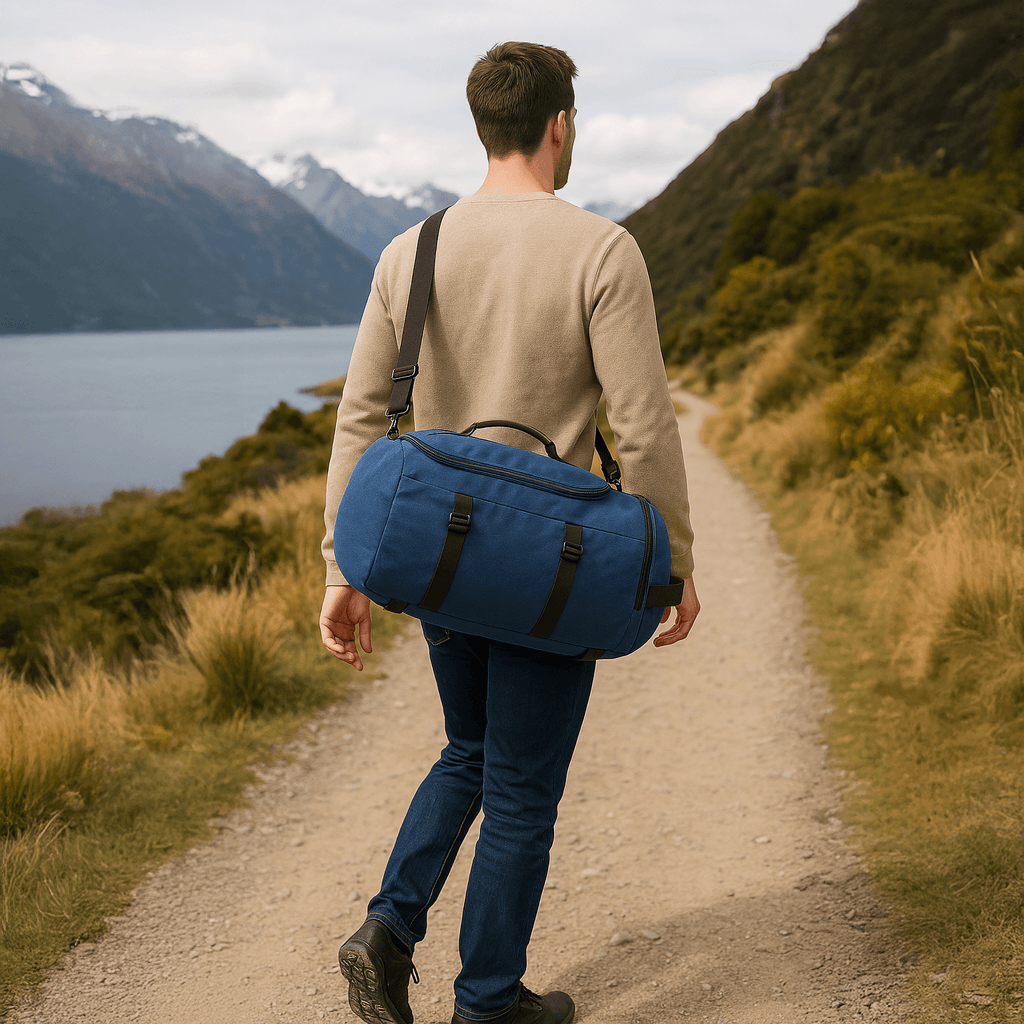 Stylish canvas duffle backpack that combines fashion and function.