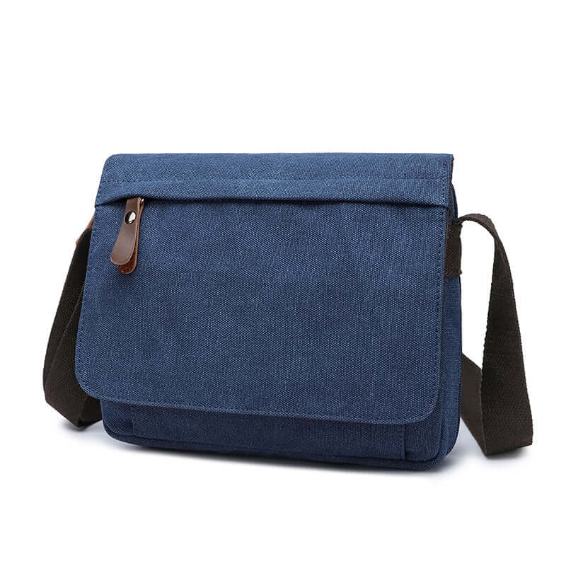 Blue canvas messenger bag for men and women