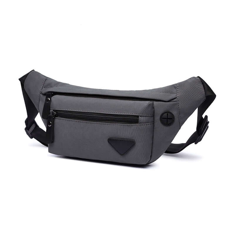 Lightweight grey bum bag for men, ideal for crossbody or waist wear.