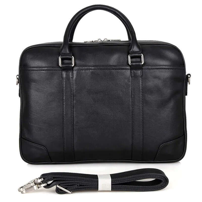 Men's Black Leather Laptop Bag for business travel.