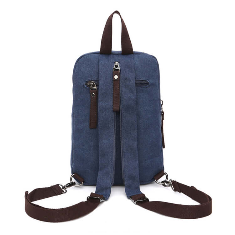 Rear view of convertible backpack in brown canvas