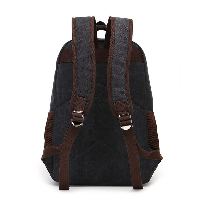 Back design of black canvas laptop backpack