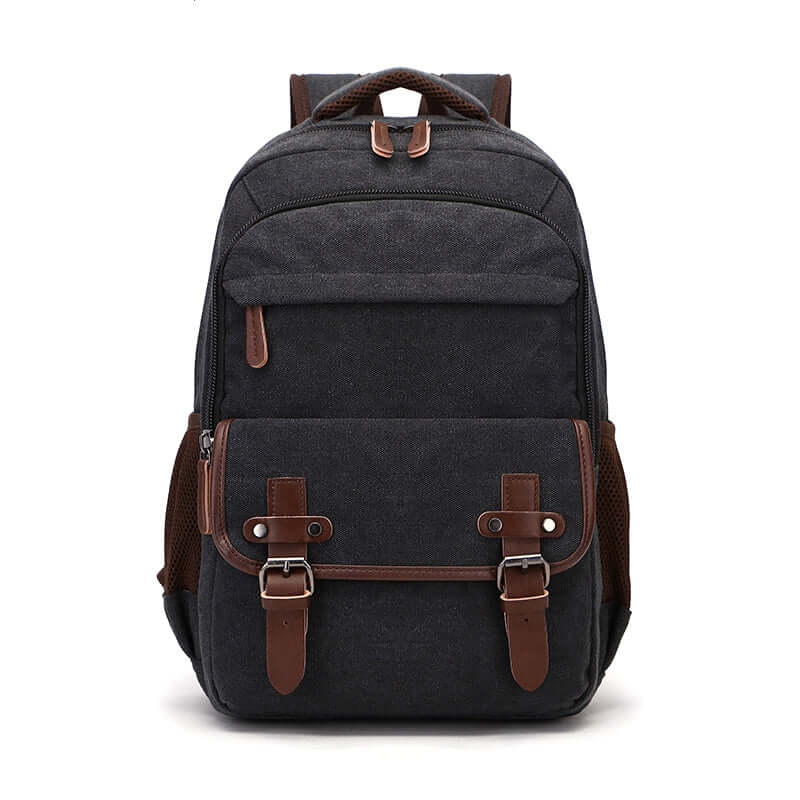 Black backpack with side mesh pocket