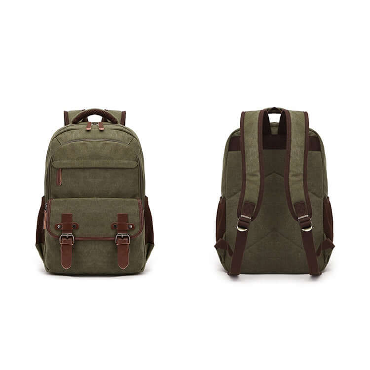 Green backpack inner compartments for school or travel