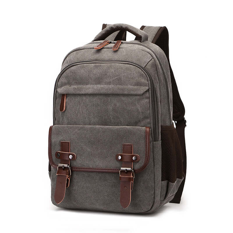 Grey canvas school backpack for students and professionals