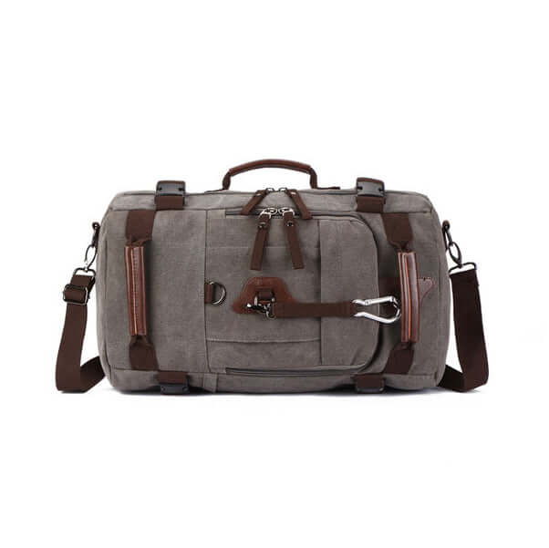 Large capacity canvas backpack with 25L storage space and dual carrying options.