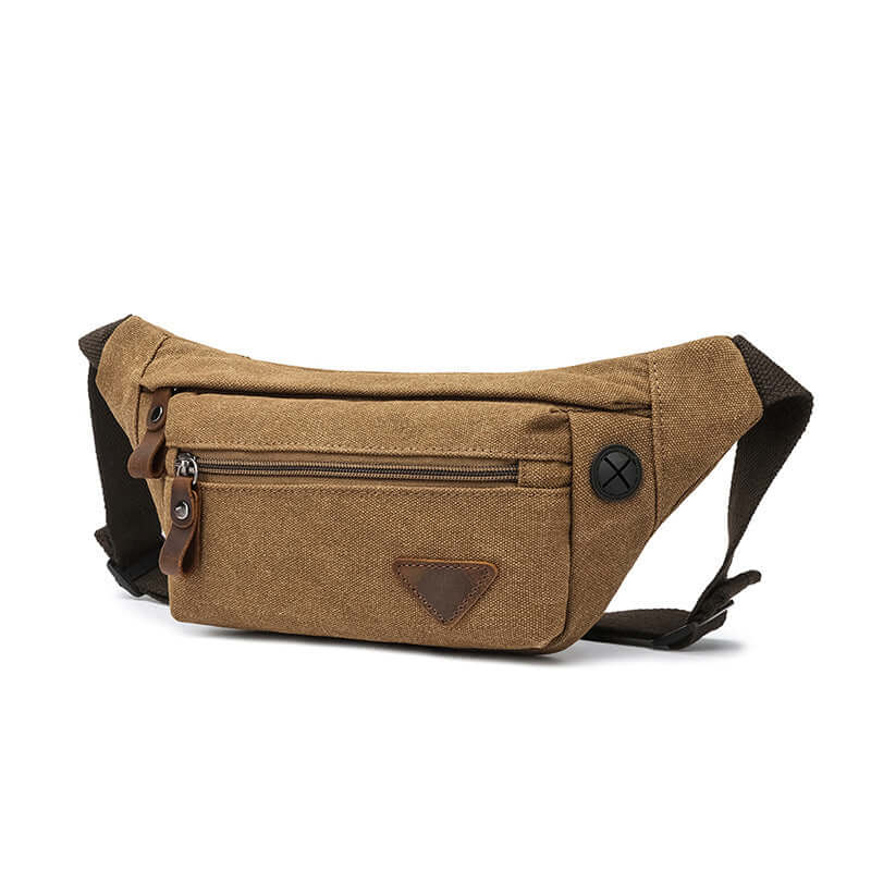 Unisex style canvas bum bag worn around the waist