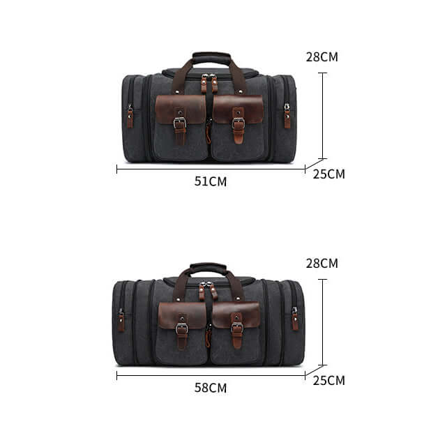 Size comparison between 51cm and 58cm canvas bags