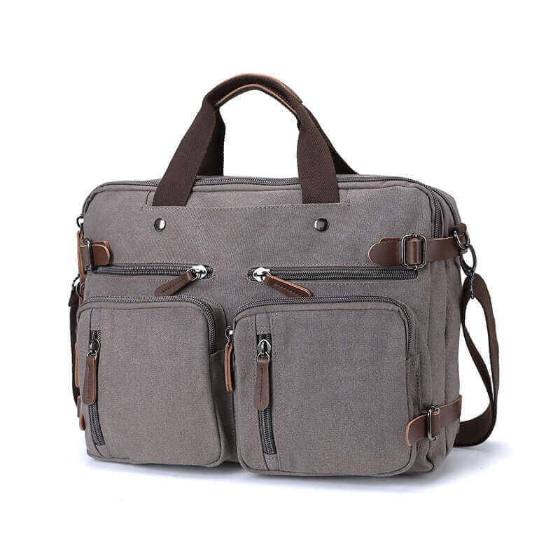 Large capacity grey canvas laptop bag for men.