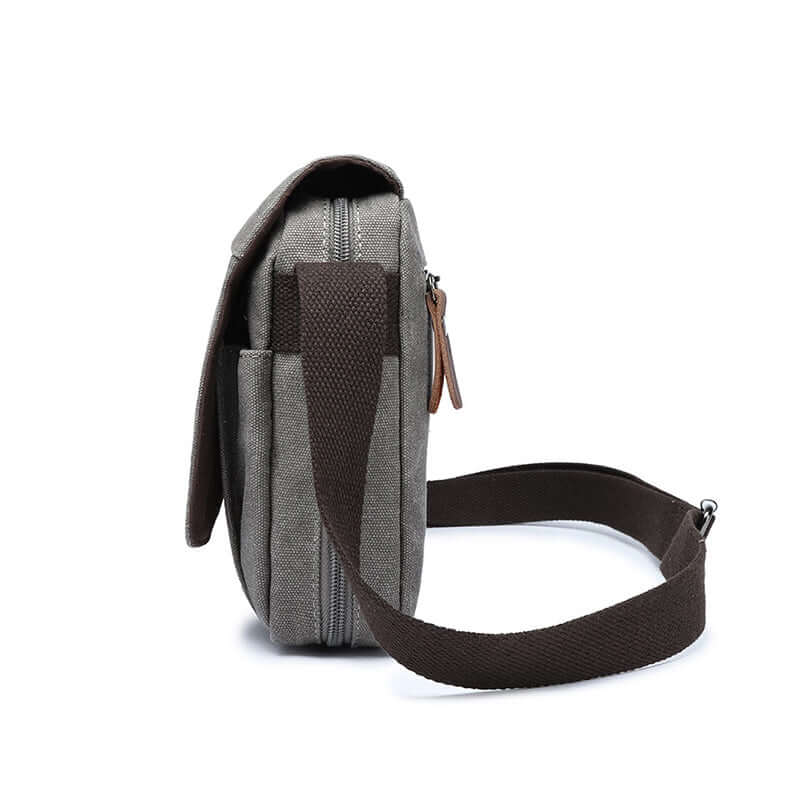 Side profile of canvas messenger bag NZ