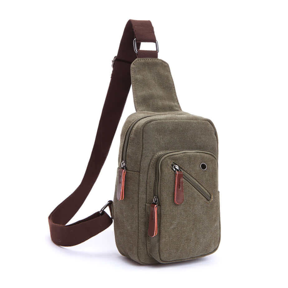 Canvas Sling Bag dimensions in green color, ideal for work and travel.