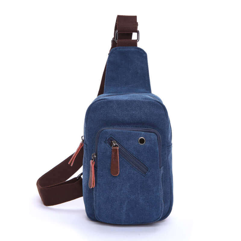 Canvas Sling Bag dimensions in blue color, ideal for work and travel.