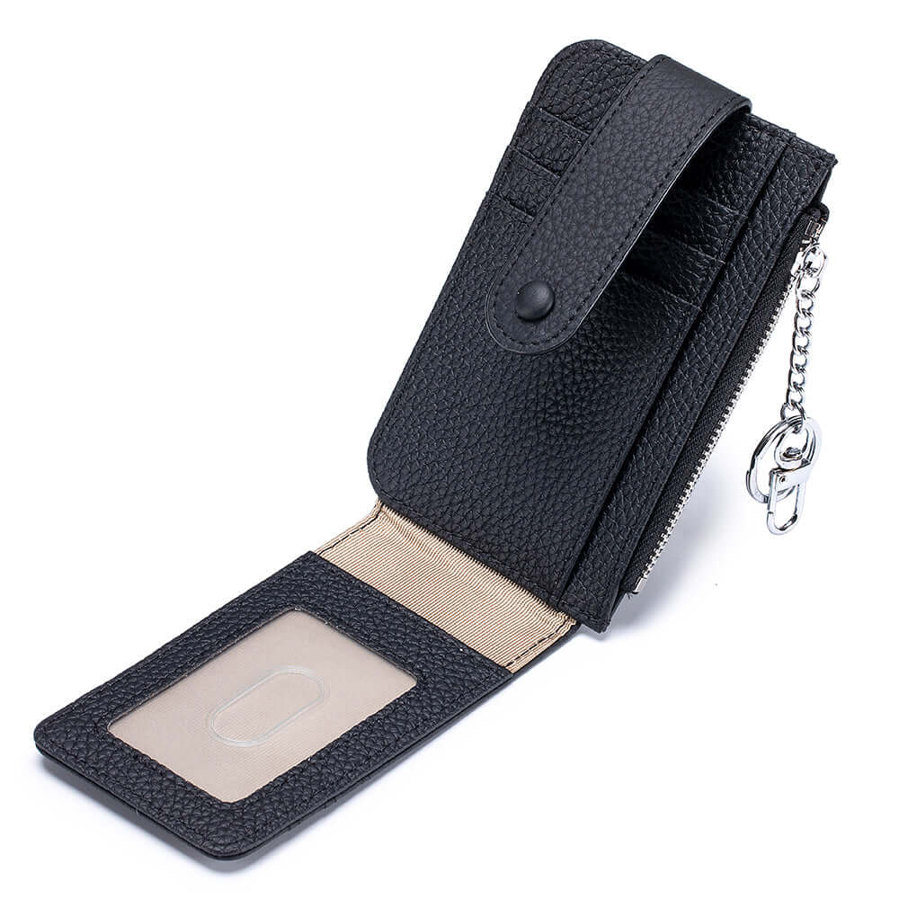 Leather card holder with zippered coin pouch