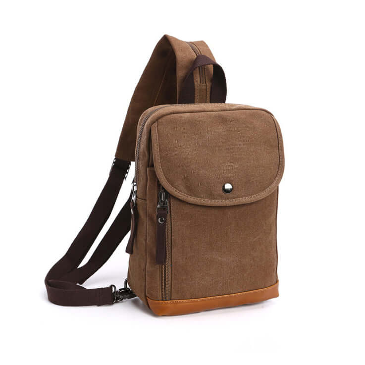 Coffee brown canvas bag with PU leather details