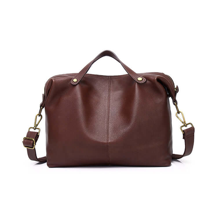 Back side of the coffee brown leather handbag
