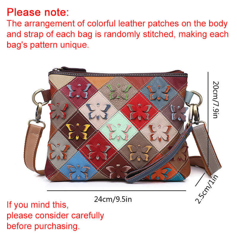 Adjustable strap of the butterfly patchwork leather crossbody bag