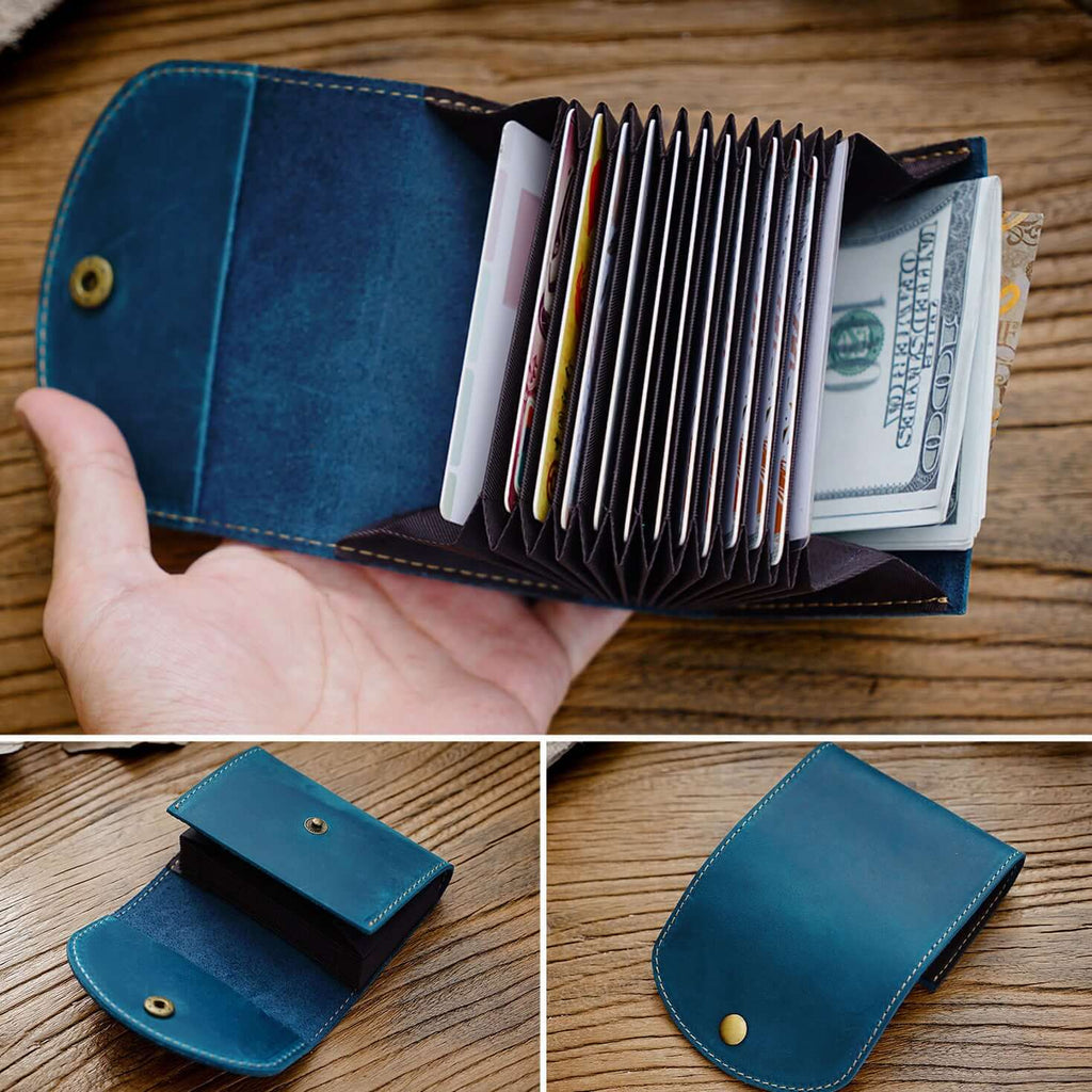 Colourful leather mini card holders with snap buttons