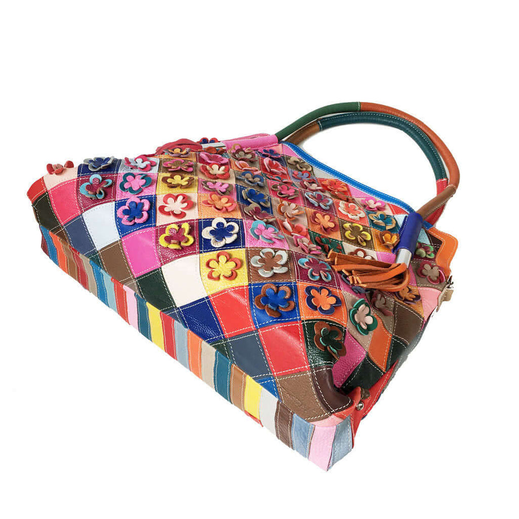 Colorful leather tote bag, perfect gift idea for women.