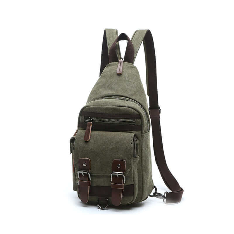 Compact canvas crossbody bag, ideal for urban use with efficient storage compartments.