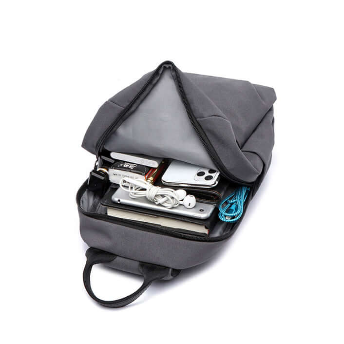 Main compartment open view showing spacious sling bag interior