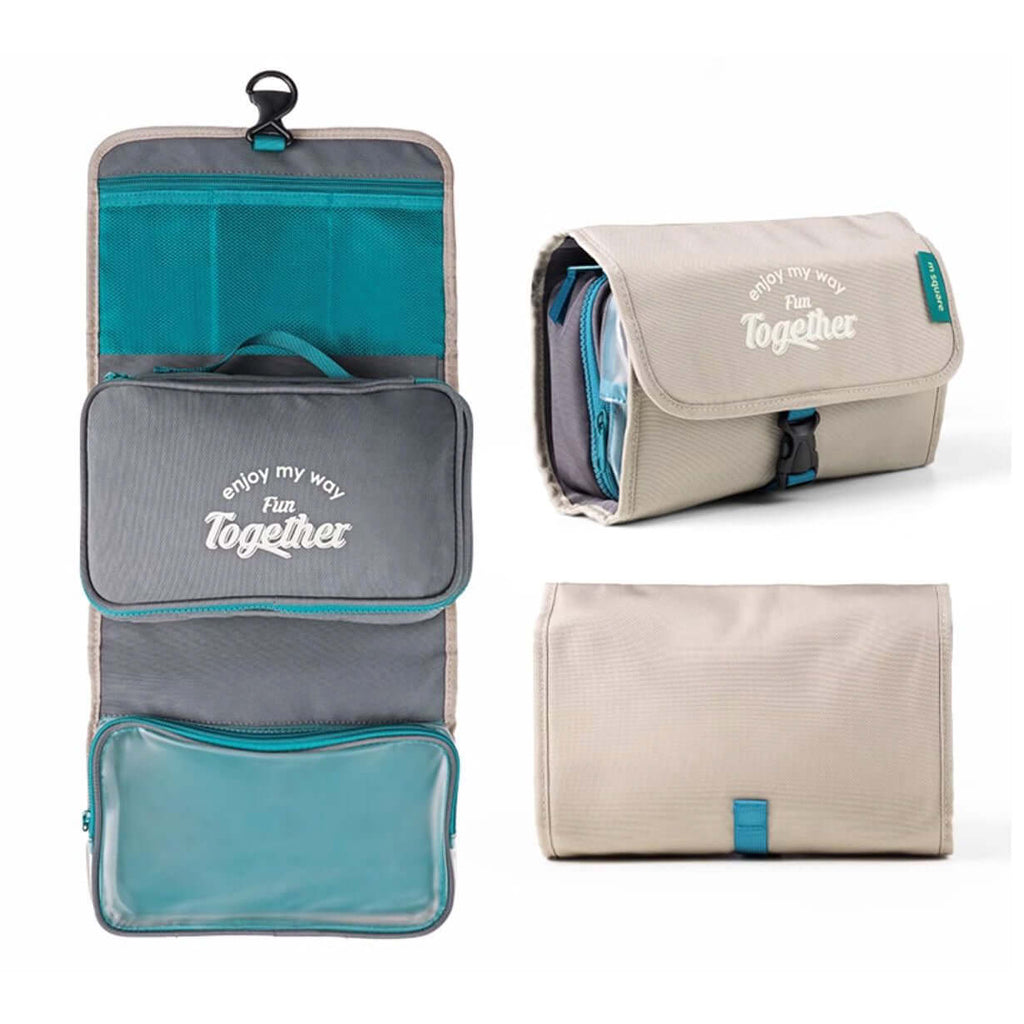 Compact toiletry bag with organized compartments